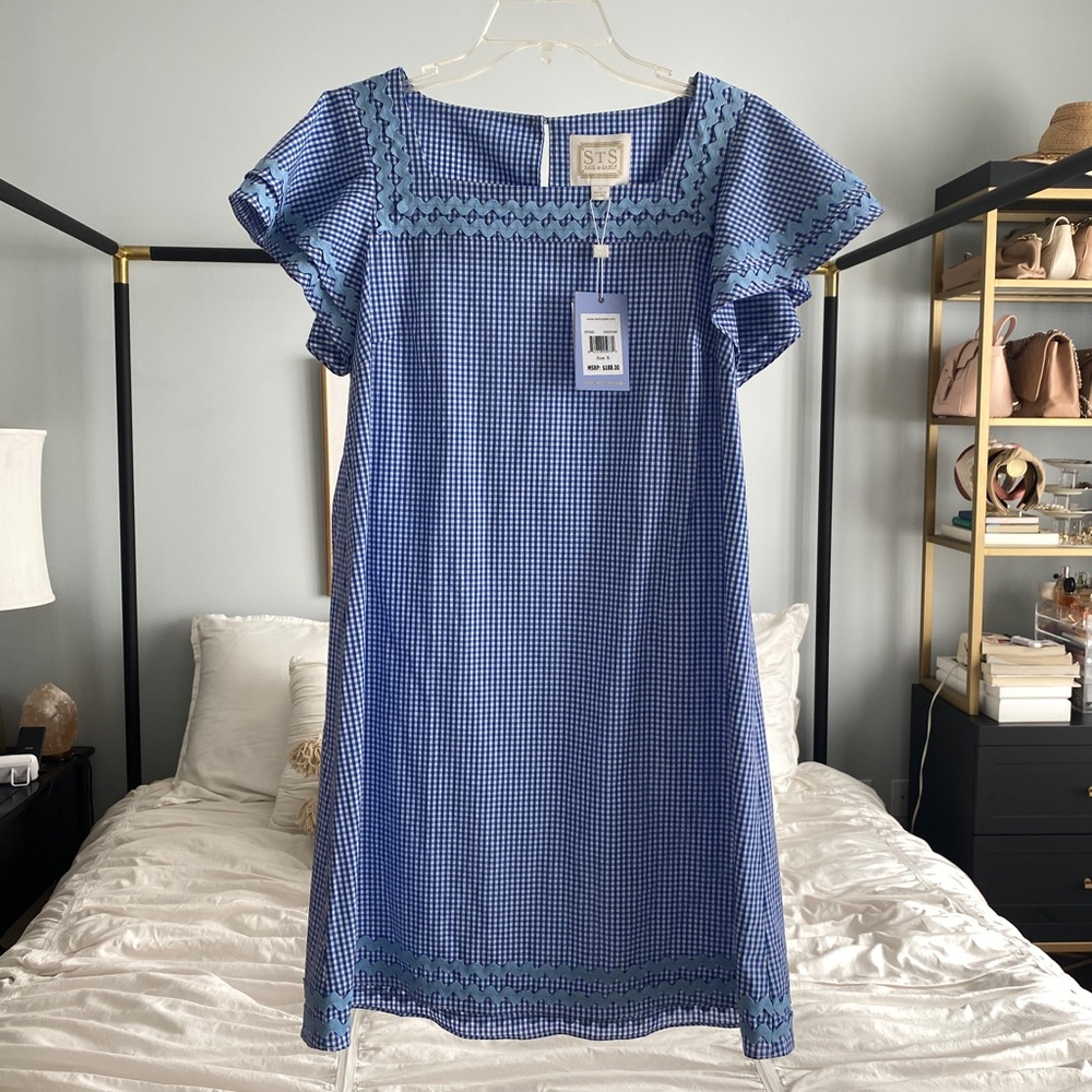 Sail to Sable Blue Gingham Ric Rac Dress